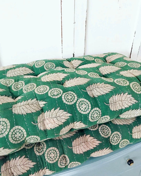 Madras af vintagesari - grøn/råhvid